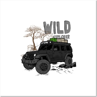 Wild Explorer Jeep - Adventure Black Jeep Wild Explore for Outdoor enthusiasts Posters and Art